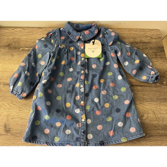 New Kate Spade Girls Denim Polkadot Dress Size 4T W3￼ - Picture 1 of 3